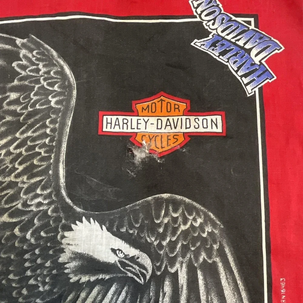 Harley Davidson Bandana Men OS Black Red Fair Vintage Eagle #1 Logo USA Made